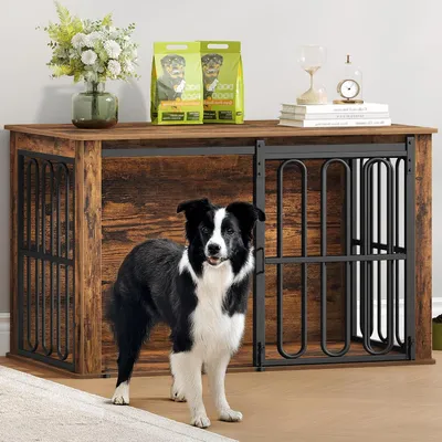 Zdjęcie produktu dla Klatka dla psa – mebel – buda dla zwierząt – podwójne drzwi przesuwne – 100 x 60 x 62,4 cm – brązowa