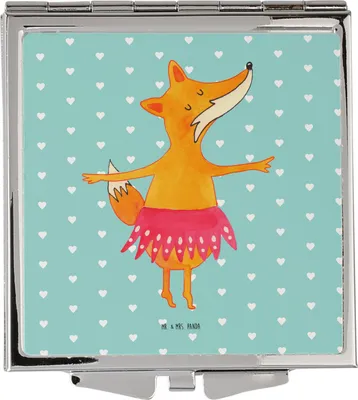 Produktbild von Mr. & Mrs. Panda Schminkspiegel Fuchs Ballerina - Türkis Pastell - Geschenk, Geburtstag, Party, Einladung, Handspiegel, Taschenspiegel, Klappspiegel, Kleiner Spiegel