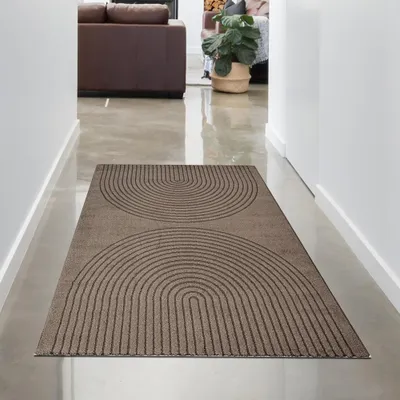 Zdjęcie produktu dla Dywan brązowy z eleganckim i nowoczesnym wzorem 3D Rozmiar - 80 x 150 cm