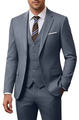 Produktbild von ZKHOECR Herren-Anzug-Set, 3-teilig, schmale Passform, Blazer mit Zwei Knöpfen, e