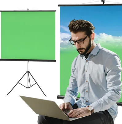 Produktbild von ACROPAQ Green Screen - Mit Ständer, Knitterfreies Polyester für unvergleichliche Chroma-Keying-Effekte, Höhenverstellbar, Verriegelungshebel, Einfacher Aufbau und Transport - Greenscreen mit Ständer
