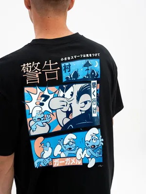 Produktbild von Herren Kurzarm T-Shirt in Übergröße Schwarz Schlümpfe Escape M