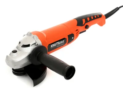 A product shot of an angle grinder on a white background.