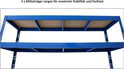 Produktbild von Mega Deal | 5x Profi Schwerlastregal Rhino | HxBxT 200x200x60cm | 4 Spanplatten-Ebenen 16mm | Fachlast 500kg | Blau