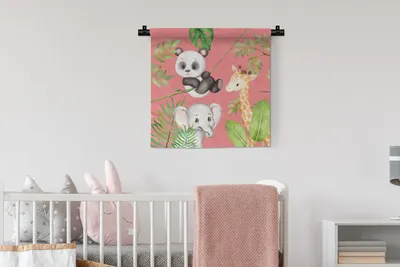 Produktbild von MuchoWow® Wandteppich Wandbehang Dschungeltiere - Kinder - Rosa 60x60 cm Tapisserie Dekoration Wandtuch - Dekorationen - Wand Decke