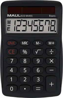 Obrázek produktu pro Stolní kalkulačka MAUL ECO MJ 455 LCD displej 1řádkový, 8 číslic Solární 11,2 x 7,1 x 2 cm černá