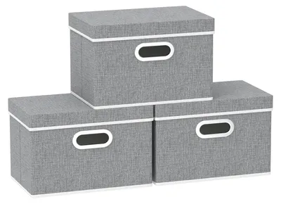 Produktbild von Aufbewahrungsboxen mit Deckel, faltbare Stoffboxen mit Griffen, Aufbewahrungsboxen fürs Schlafzimmer, Kleideraufbewahrung, 38 x 25 x 25 cm