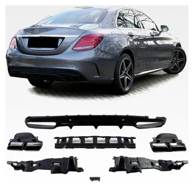 Produktbild von Heckdiffusor Sportausführung mit Endrohren Schwarz für Mercedes C W205 Limousine 13-18