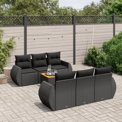 Produktbild von 7-tlg. Garten-Sofagarnitur mit Kissen Schwarz Poly Rattan 3257224