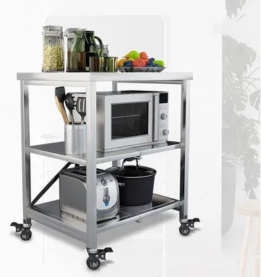 Produktbild von SnelShoppen – Klappbarer Dessertwagen, Küchenwagen mit 3 Ebenen aus Edelstahl | Klappbarer Aufbewahrungswagen für Gewerbeflächen, Büros, Badezimmer, 60x45x80cm