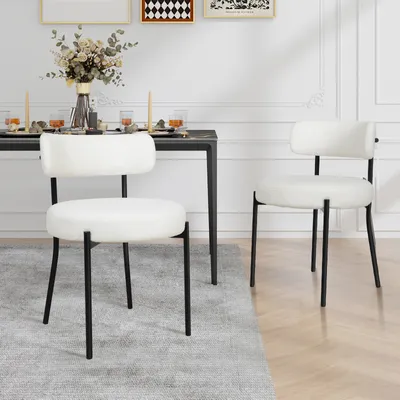 Produktbild von Puluomis Esszimmerstühle 2er Set Küchenstühle Küchenstühle Polsterstuhl mit Rücklehne, Abnehmbarer Überzug Boucle weiß