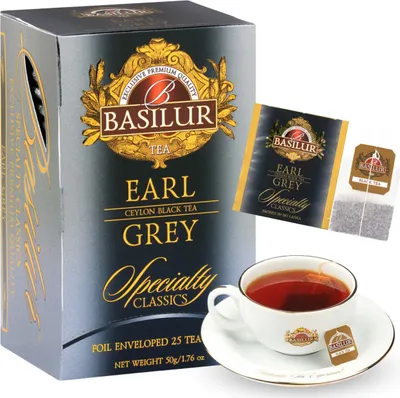 Produktbild von BASILUR Earl Grey- Schwarzer Ceylontee mit Bergamotteöl im Beutel, 25x2g