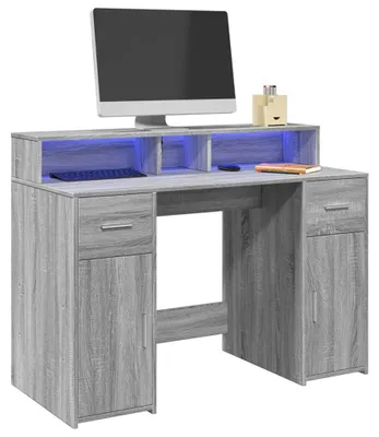 Productafbeelding van Laptoptablet - Bureau - Werkplek - Gametafel - Schrijftafel - Grijze Sonoma-look - RGB LED-verlichting