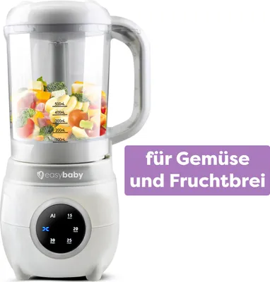Produktbild von Easybaby Babynahrungszubereiter, 4-in-1 Babybrei Zubereiter, Frischen Babybrei mit Einem Knopfdruck, Dampfgaren, Pürieren, Aufwärmen, Flaschen Sterilisieren