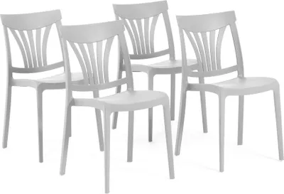 Immagine prodotto di set di 4 sedie impilabili in polipropilene con fibre di vetro per esterni e giardini, bar e ristoranti, cucine dal design moderno - GINA - Grigio chiaro