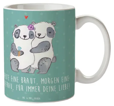 Produktbild von Mr. & Mrs. Panda Becher Braut Liebe - Meeresbrise - Geschenk, Versprechen, kaffeebecher keramik, Tasse, Hochzeitstag, haferl, cappuccinotasse, Kaffeetasse, Geschenke