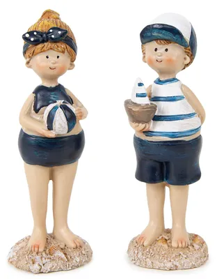 Produktbild von Logbuch-Verlag 2 Kinder am Strand Deko Figuren Sommer Urlaub Badezimmer Dekoration zum Hinstellen 12 cm