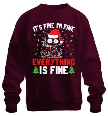 Immagine prodotto di It's Fine I'm Fine Christmas Cat Lights Funny Gift Felpa Unisex Pullover, Borgogna, XXL