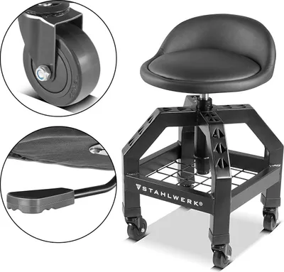 Image de STAHLWERK Tabouret d'atelier réglable en hauteur VWH-300 ST pouvant supporter jusqu'à 136 kg