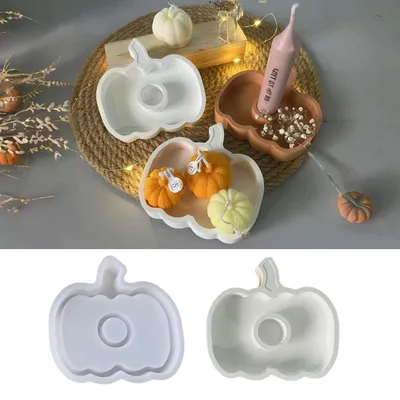 Immagine prodotto di Stampo in silicone a forma di zucca, ideale per creare portacandele o altri oggetti decorativi autunnali, perfetto per progetti fai-da-te