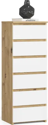 Image de Commode avec six tiroirs, 109 cm de hauteur et 40 cm de largeur, salon, chambre, entrée, armoire, sideboard, highboard, chêne Artisan blanc