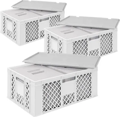 Produktbild von 3x 2 Thermoboxen in Stapelkorb mit Deckel, LxBxH 600x400x240 mm, EPS, weiß