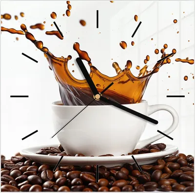 Produktbild von Wanduhr aus Glas mit Motiv Kaffeespritzer- 30 x 30 cm - inkl. Aufhängesystem