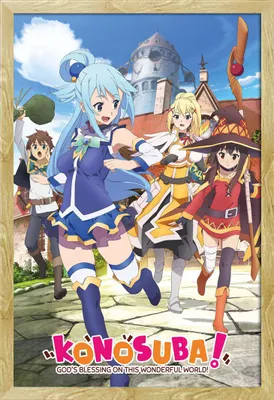 Produktbild von Konosuba - Poster - Key Art + Wechselrahmen, Shinsuke® Maxi MDF Buche, Acryl-Scheibe