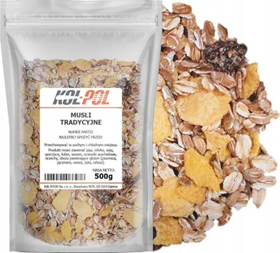 Zdjęcie produktu dla MUSLI TRADYCYJNE 500g Naturalne śniadanie zdrowe płatki owoce dieta Kol-Pol
