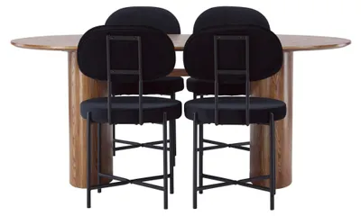 Produktbild von Isolde Essgruppe Esstisch Natur 4 Stühle Velours schwarz.