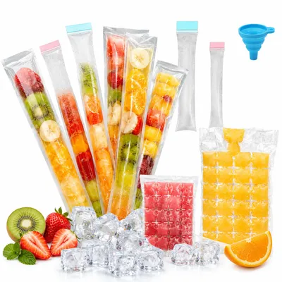Produktbild von 210-teiliges Eis am Stiel Set, DIY Joghurt-, Saft- und Slushie-Formen, Eisbecher mit Trichter, BPA-frei, mit Reißverschlussverschluss