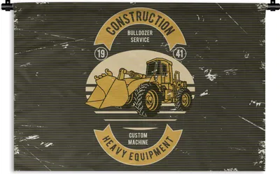 Produktbild von MuchoWow® Wandteppich Wandbehang Bulldozer - Gelb - Zeichnung - Retro 60x40 cm Tapisserie Dekoration Wandtuch - Wanddekorationen