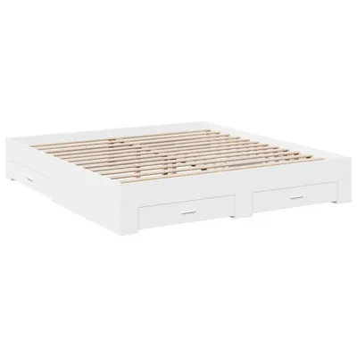 Image de Cadre de lit avec tiroirs sans matelas blanc 200x200 cm