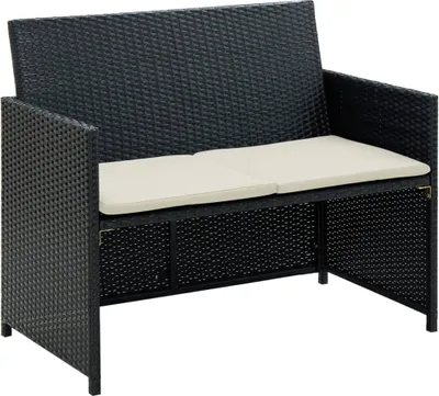 Zdjęcie produktu dla 2-osobowa sofa ogrodowa z poduszkami, polirattan, czarna