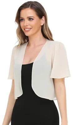 Productafbeelding van Damenbolero, zachte chiffon, open aan de voorkant, doorschijnend, korte mouwen, bedekt de buik