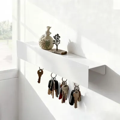 Produktbild von Moderner Schlüsselhalter mit Ablage, weißer Schlüsselhalter, einfach zu montieren, für Flur, Schlafzimmer und Wohnzimmer.