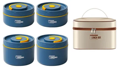 Produktbild von Bento-Box aus Edelstahl für Erwachsene, 4 separate, stapelbare Lunchboxen für Kinder, Männer und Frauen
