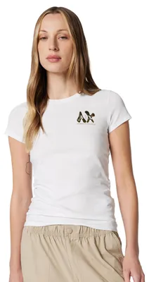 Productafbeelding van Armani Exchange dames T-shirt met korte mouwen, zijdezijdig goudkleurig logo, slim fit, kleur: wit
