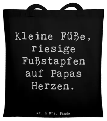 Produktbild von Mr. & Mrs. Panda Baumwollbeutel Spruch Baby Herzabdrücke - Schwarz - Geschenk, handgemacht, Schultasche, emotionale Bindung, Einkaufstasche, Tragetasche, Tote Bag, Papa