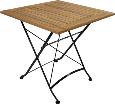 Produktbild von DEGAMO Gartentisch Bistrotisch Klapptisch JAKARTA 75x75cm, Flachstahl schwarz + Teakholz, klappabar