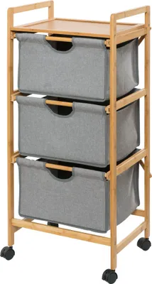 Produktbild von WENKO Stand Haushalts Regal BAHARI 3 Körbe Bambus Rollen Fächer Bad Flur Küchen