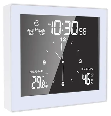 Digitalwecker mit Thermohygrometer, Touchscreen, weiß