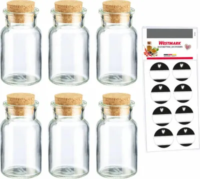 Produktbild von Westmark 6 Gewürzgläser mit Korken, 150 ml + 8 Dekoetiketten, 665722E6