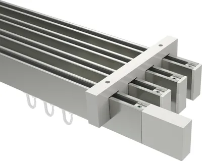 Produktbild von Interdeco Innenlaufstange / Gardinenstange mit Innenlauf Edelstahl-Optik / Weiß, Typ Smartline Lox (Quader), 14x35 mm 4-läufig, 360 cm