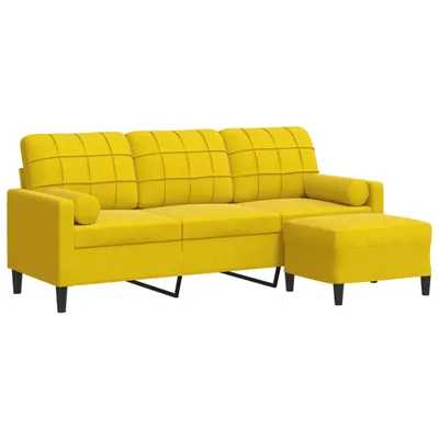 Image de Canapé à 3 places avec repose-pieds jaune 180 cm velours