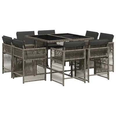 Produktbild von vidaXL 9-tlg. Garten-Essgruppe mit Kissen Grau Poly Rattan
