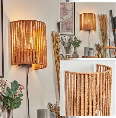 Produktbild von Cento Wandlampe aus Metall/Seil/Bast in Schwarz/Natur, Boho-Design