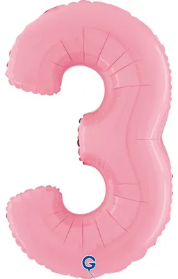 Image de Ballon en aluminium géant 26"/66 cm | Rose pastel Chiffre : 3