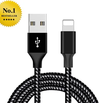 Produktbild von Nylon Schnellladekabel/Datenkabel [1m] [USB A - Apple] Schwarz für Apple iPhone 5 / 6 / 7 / 8 / X / Xr / Xs / 11 / 12 / 13 / 14 / Pro / Max / Mini
