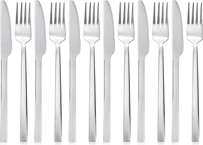 Produktbild von 12 Stück 18/8 Besteckset aus Edelstahl, 6 × Tafelmesser - 6 × Gabel, pflegeleicht und spülmaschinenfest